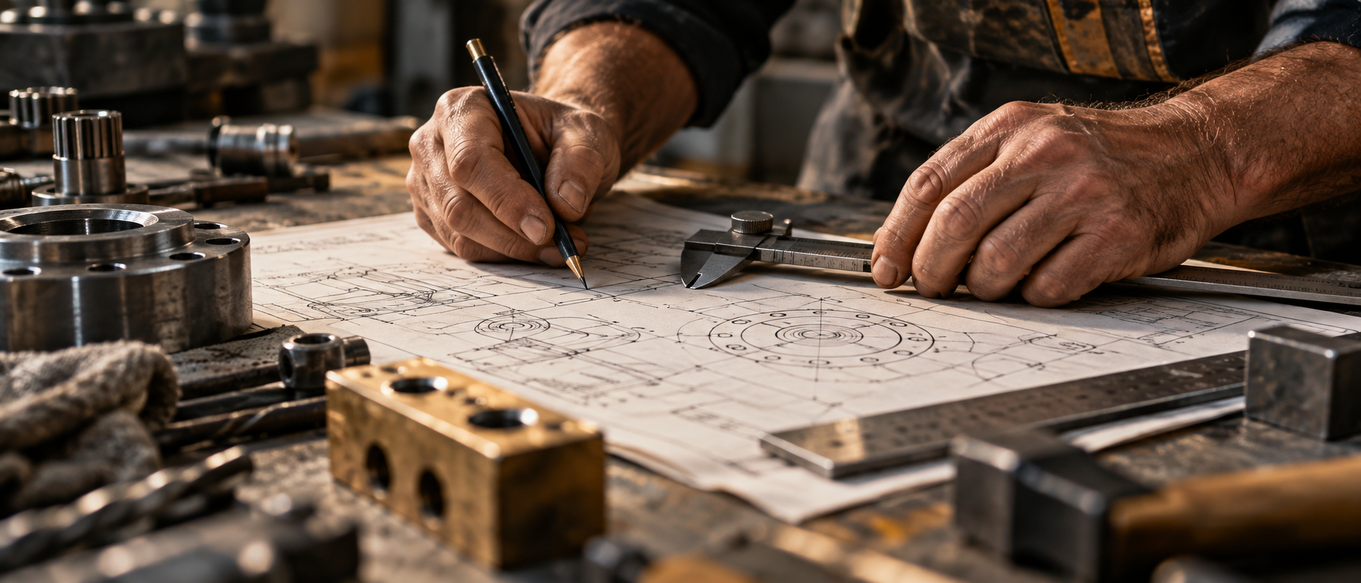 Illustrative close-up of technical drawing work